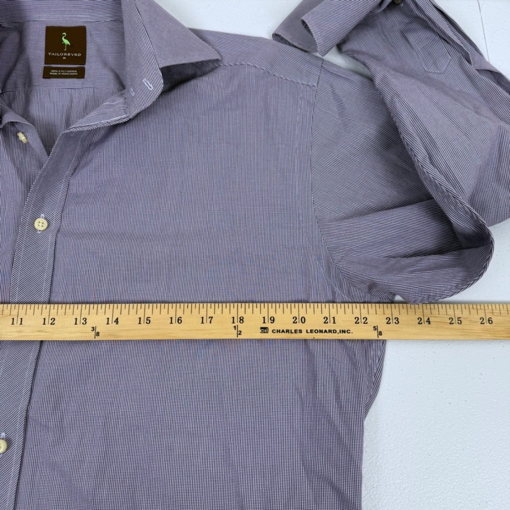 Tailorbyrd Mens Purple Micro Check‎ 100% 2-Ply Cotton Button Down Shirt Size M - Picture 3 of 8
